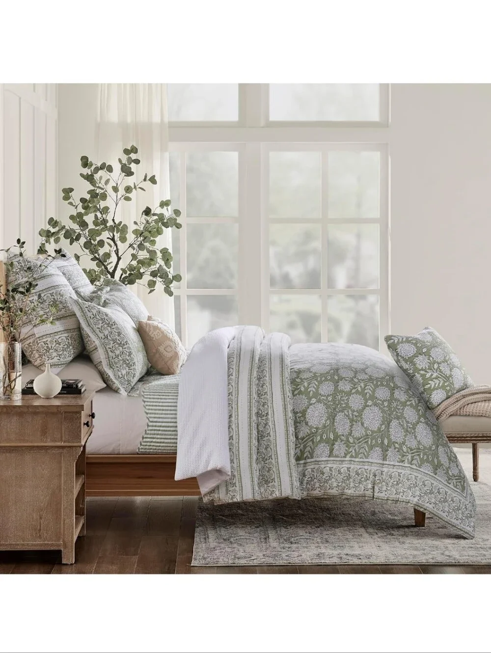 Levtex Home Adare Sage Reversible King Duvet Cover Set (106x94in) with 2 Pillow